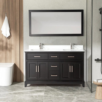 Vanity Art Bathroom Vanity Set With Engineered Marble Top, 60", Espresso, Led Sensor-Switch Mirror