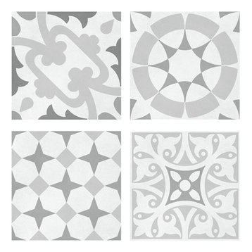 Set of 12 Decors and 4-Design Wall and Floor Tiles, Grey, Set of 5 sqm