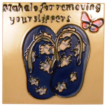 Tropical Blue Slippers Pink Butterfly 8x8 Ceramic Tile