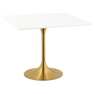 Modern Deco Urban Living Dining Table, Metal Steel Wood, Gold White