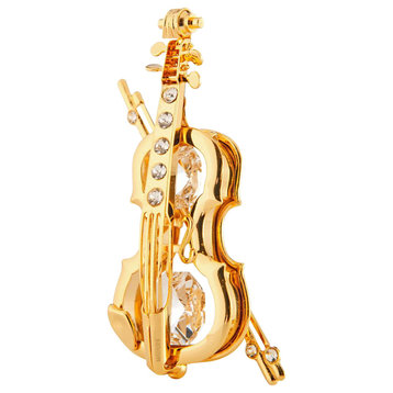 24K Gold Plated Crystal Studded Violin And Bow Ornament