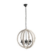 Wood-Metal Globe Chandelier, 22.5", Cream