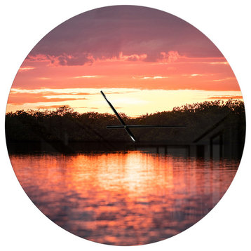 Sunset On Tropical Lagoon Oversized Coastal Metal Clock, 36x36