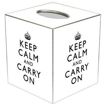 TB1766-White Keep Calm and Carry On Tissue Box Cover