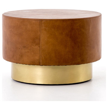 Flint Patina Leather and Gold Round Bunching Table