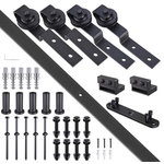 Aquaterior - 6.6 ' Bypass Sliding Barn Wood Door Hardware Roller Track Kit Antique Style - Features: