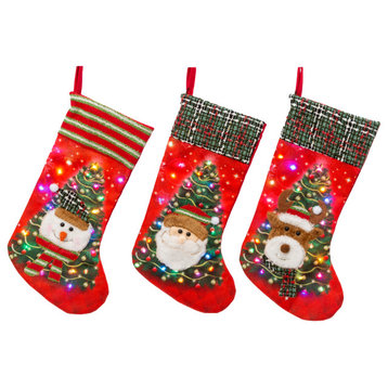 Set of 3 20-in H B/O Lighted Stocking, 3 styles
