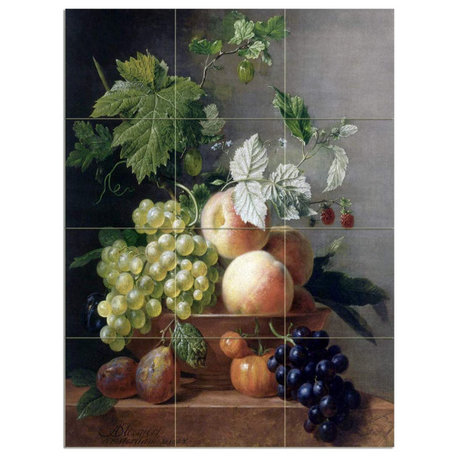 Tile Mural STILL LIFE OF GRAPESPEACHES IN A Backsplash Four Inch Marble