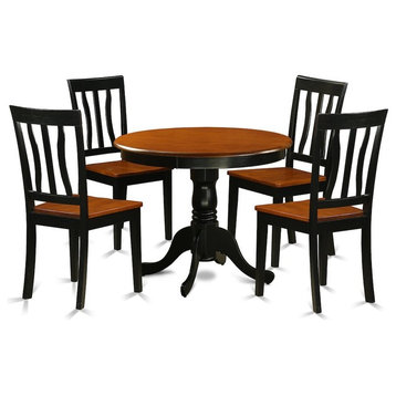 5-Piece Dining Set, With 4 Wood Chairs, Black, Cherry