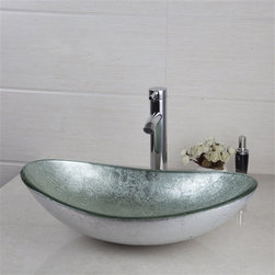 Milan Silver Glass Bathroom Sink Faucet & Drain Combo - Bathroom Sinks