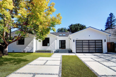 Tuscan white one-story stucco exterior home photo in San Francisco