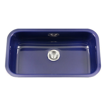 Porcela Steel Kitchen Sink, 31", Navy Blue