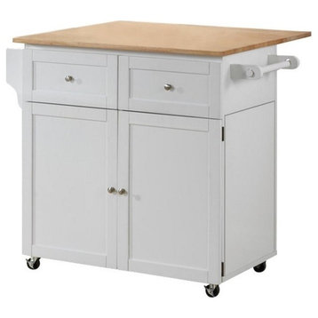 Bowery Hill Transitional Wood Kitchen Cart with Drop Leaf in Natural Brown/White