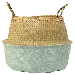 Baskets Rafaella Seagrass Basket With Handles, Natural and Sky Blue