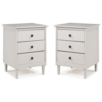 Home Square 2 Piece Solid Wood Nightstand Set with 3 Drawer in White