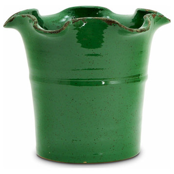 SCAVO GIARDINI-GARDEN Extra Large Planter Vase With fluted rim GREEN