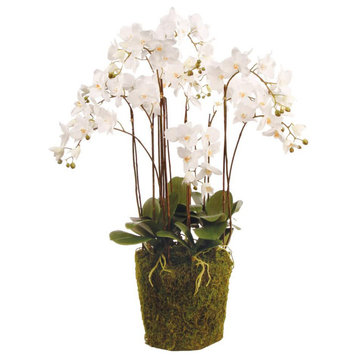 Luxe White Phalaenopsis Orchid Faux Floral Artificial Plant 36in Drop In Flowers