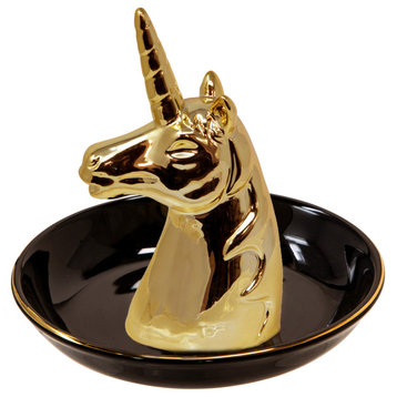 Black/Gold 6" Ceramic Unicorntrinket Tray