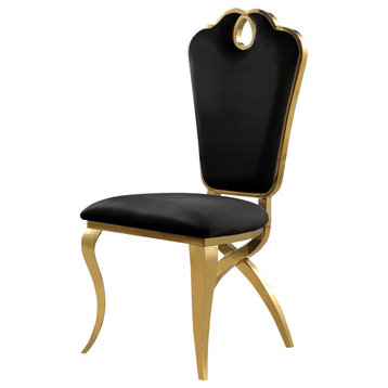 Leona Velvet Royal Dining Chair With X-Shaped Legs, Set of 2, Black/Gold