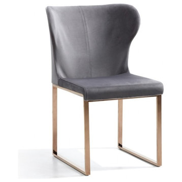 Modrest Chadwick Modern Gray Velvet and Rosegold Dining Chair