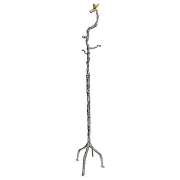 Aluminum Tree Branch Coat Hanger With Birds 16X16X70"