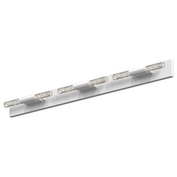 Crystal Rods LED Bath Bar, Ribbed Seeded Crystal, 6-Light, Satin White