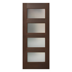 LOGAN &ndash; 80&rdquo; MAHOGANY 4-LITE MAHOGANY INTERIOR DOOR (WHITE LAMINATE GLASS) 1-3/8" - Interior Doors