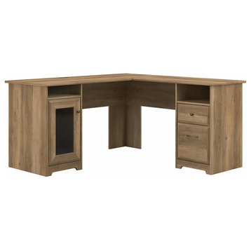 Pemberly Row 60" Traditional Engineered Wood L-Computer Desk in Pine Brown
