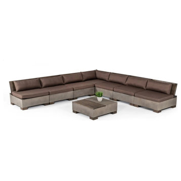 Zelena Modern Concrete Modular Sectional Sofa Set with Square Coffee Table