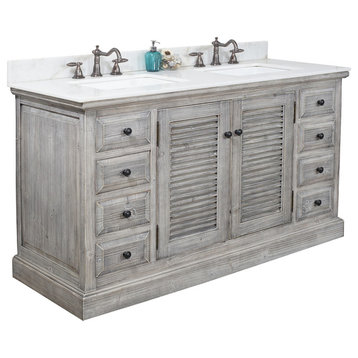 61" Rustic Solid Fir Sink Vanity, Gray, No Faucet