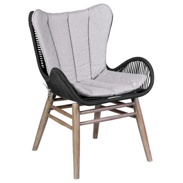 Armen Living Fanny Wood & Rope Outdoor Dining Chair in Natural/Charcoal