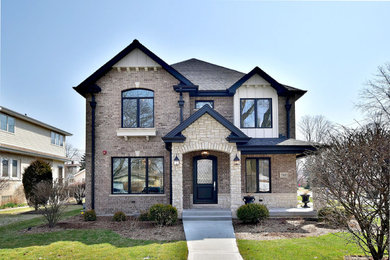 Example of a transitional exterior home design in Chicago