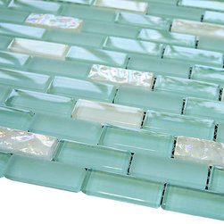 Baby Blue and White Crystal Glass Mosaic Tile Brick Pattern (Glossy&Matte) - Home Decor