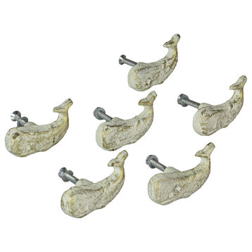 Rustic White Cast Iron Whale Drawer Pull Decorative Cabinet Knob Nautical Home