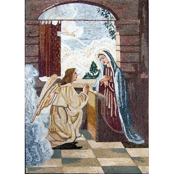 Virgin Mary and Gabriel Mosaic Mural Icon, 71"x98"