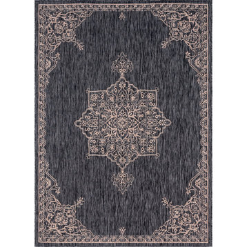 Rug Unique Loom Outdoor Traditional Charcoal Gray Rectangular 7' 0 x 10' 0