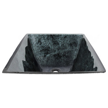 Novatto Corvo Black and Silver Hand-Foiled Square Glass Vessel Bathroom Sink