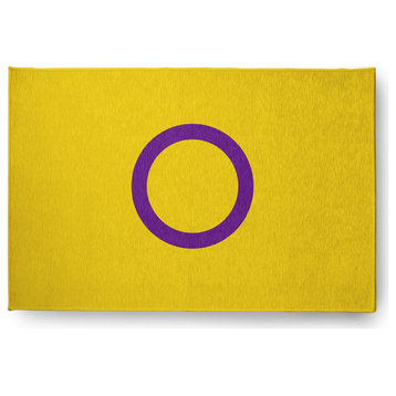 4' x 6' Pride Rug Yellow with a Purple Circle Chenille Indoor/Outdoor Rug