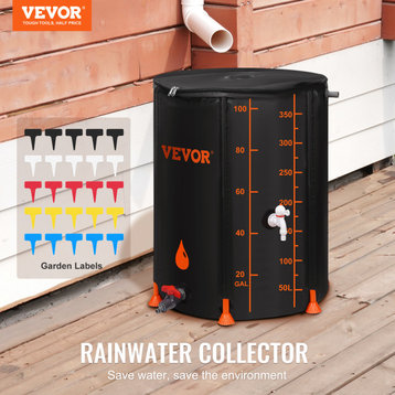 VEVOR Collapsible Rain Barrel Rain Catcher 100 Gallon Large Capacity PVC Black