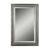 Contemporary Large Silver Leaf Wall Mirror, Vanity Mantle Beaded Modern Luxury