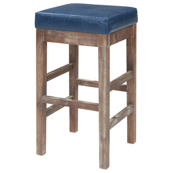 Valencia Backless Leather Counter Stool, Vintage Blue, Bonded Leather