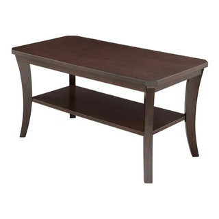 Transitional Coffee Table, Curved Legs With Shelf and Large Top ...