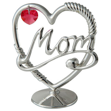 Silver Plated Crystal Studded Mom Heart Ornament w/Red Crystals by Matashi