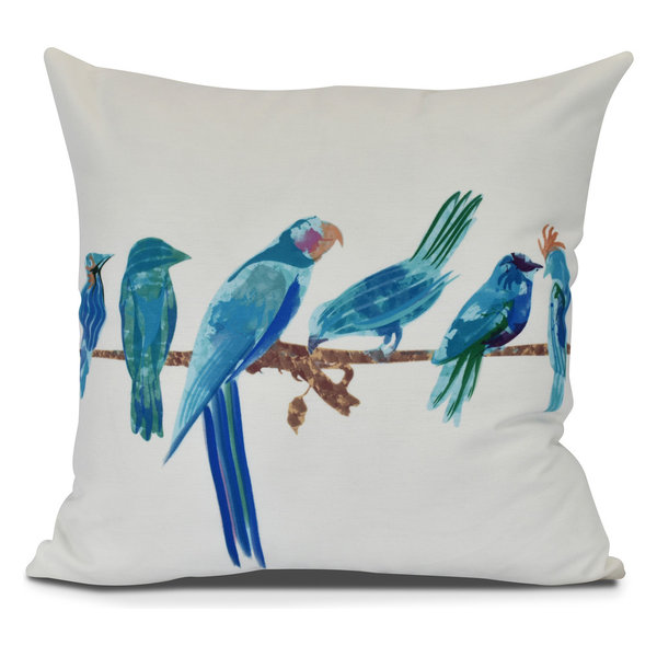 Morning Birds, Animal Print Outdoor Pillow, Royal Blue, 18