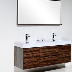 60 inch Wall Mount Double Sink Modern Bathroom Vanity Walnut Finish - Bathroom Vanities And Sink Consoles