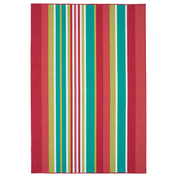 Kaleen Voavah Voa07-99 Striped Rug, Coral, Pink, Teal, Wasabi, 2'0"x8'0" Runner