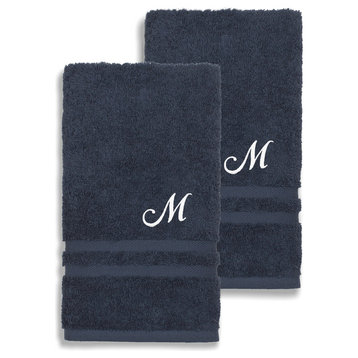 Denzi Hand Towels With Monogrammed Letter, Set of 2, M