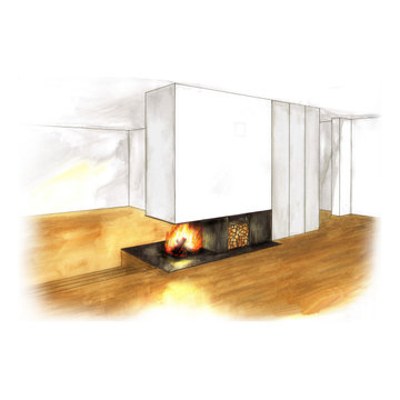 Designkamin und Stufe verschmelzen nahtlos