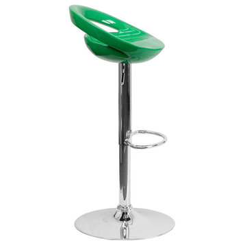 Contemporary Green Plastic Adjustable Barstool With Chrome Base