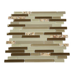 Glossy Dark and Light Brown with Sea Shell Pieces  Random Brick Pattern Mosaic T - Home Decor